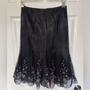 Karen Kane Black A-Line Skirt with Silver Floral Embroidery